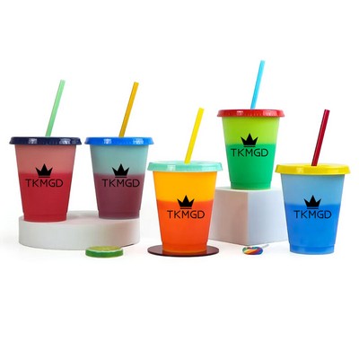 16 Oz Color Changing Cups with Lids and Straws