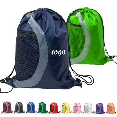 Heavy Duty Drawstring Cinch Up Side Mesh Pocket Backpack